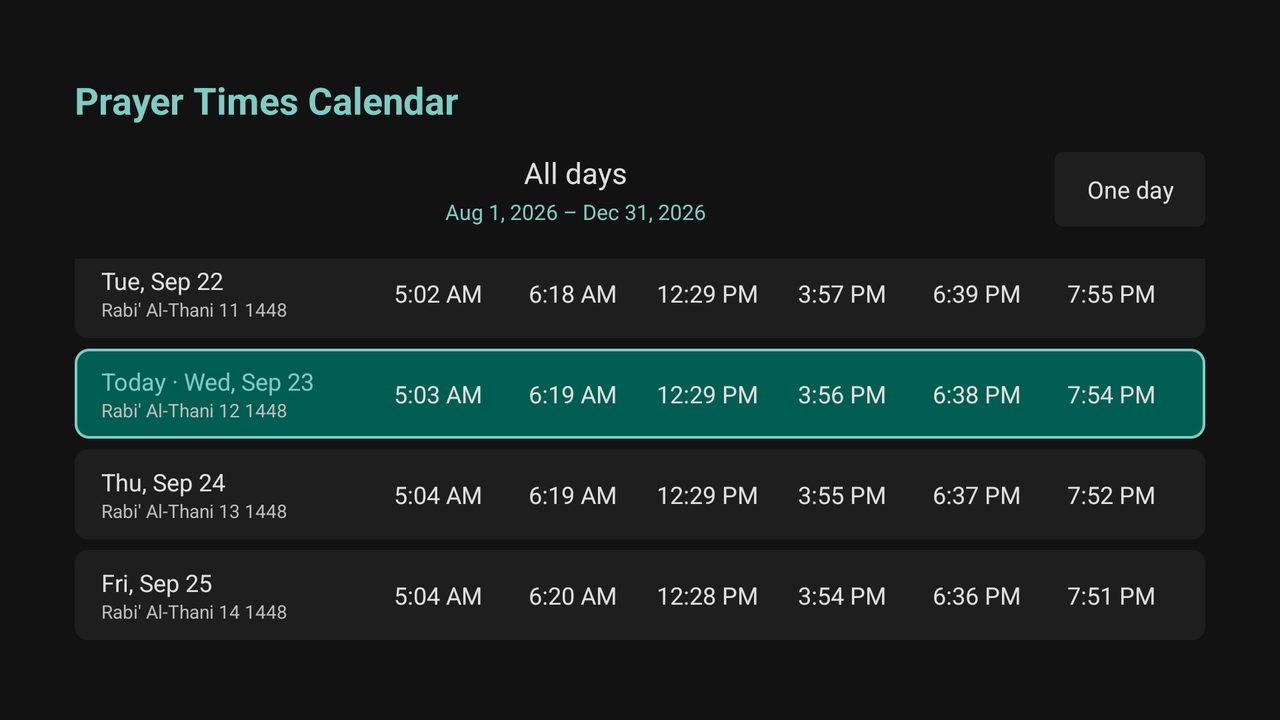 Android TV prayer calendar